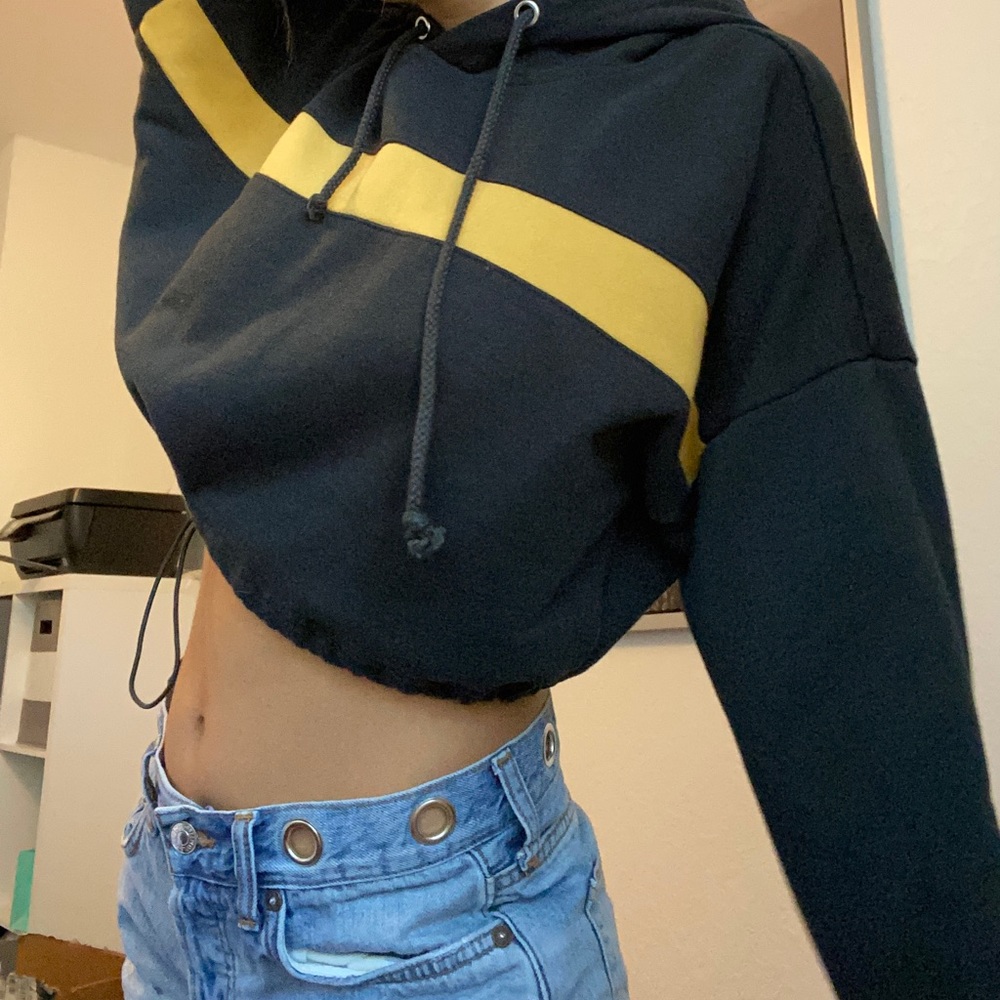 cropped black and yellow hoodie